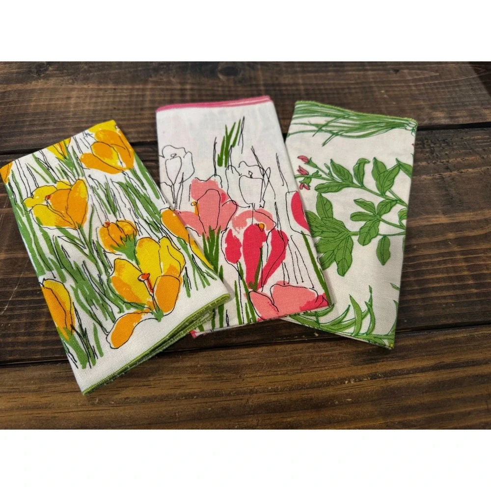 Vera Neumann Napkins Multicolor Vintage Floral Herb Botanical Set of 3